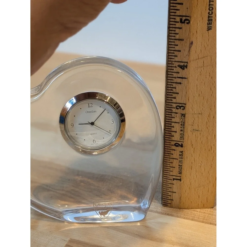 Orrefors Sweden Crystal Heart‎ Table Clock Quartz Desk Decor Valentine's Day E2